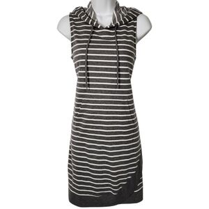 Maurices Womens Small Pullover Striped Hooded Sweatshirt Dress Tulip Hem Gray